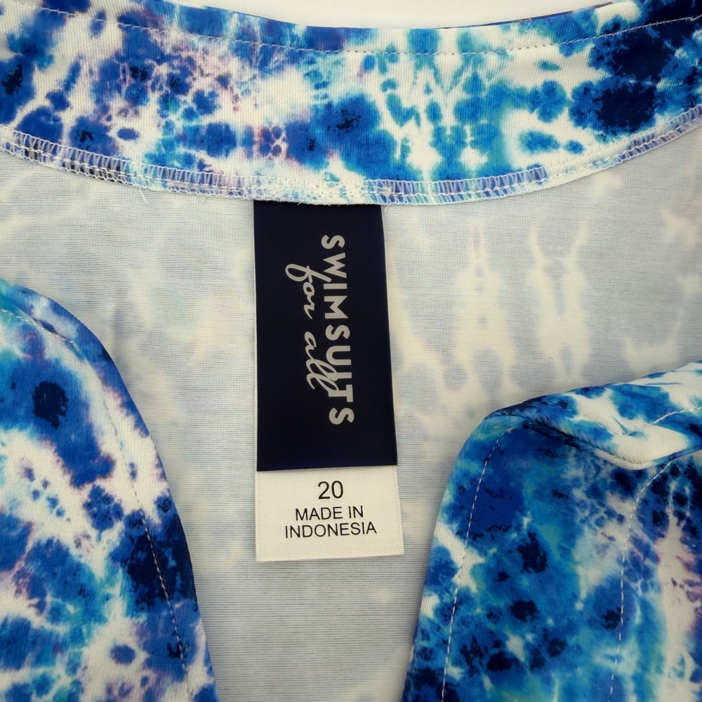 Swimsuits For All Tie Dye‎ Swim Top Blue White Purple Size 20 Long Sleeve - Picture 3 of 6
